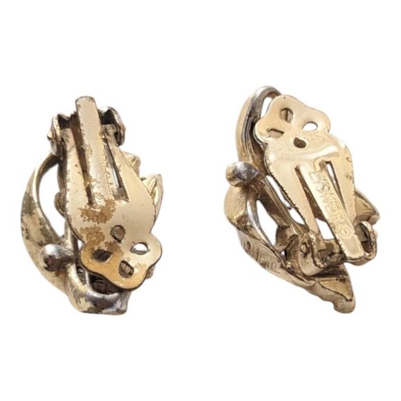 Vintage Lisner Clip On Gold Tone Rhinestone Earrings Signed - Picture 3 of 3